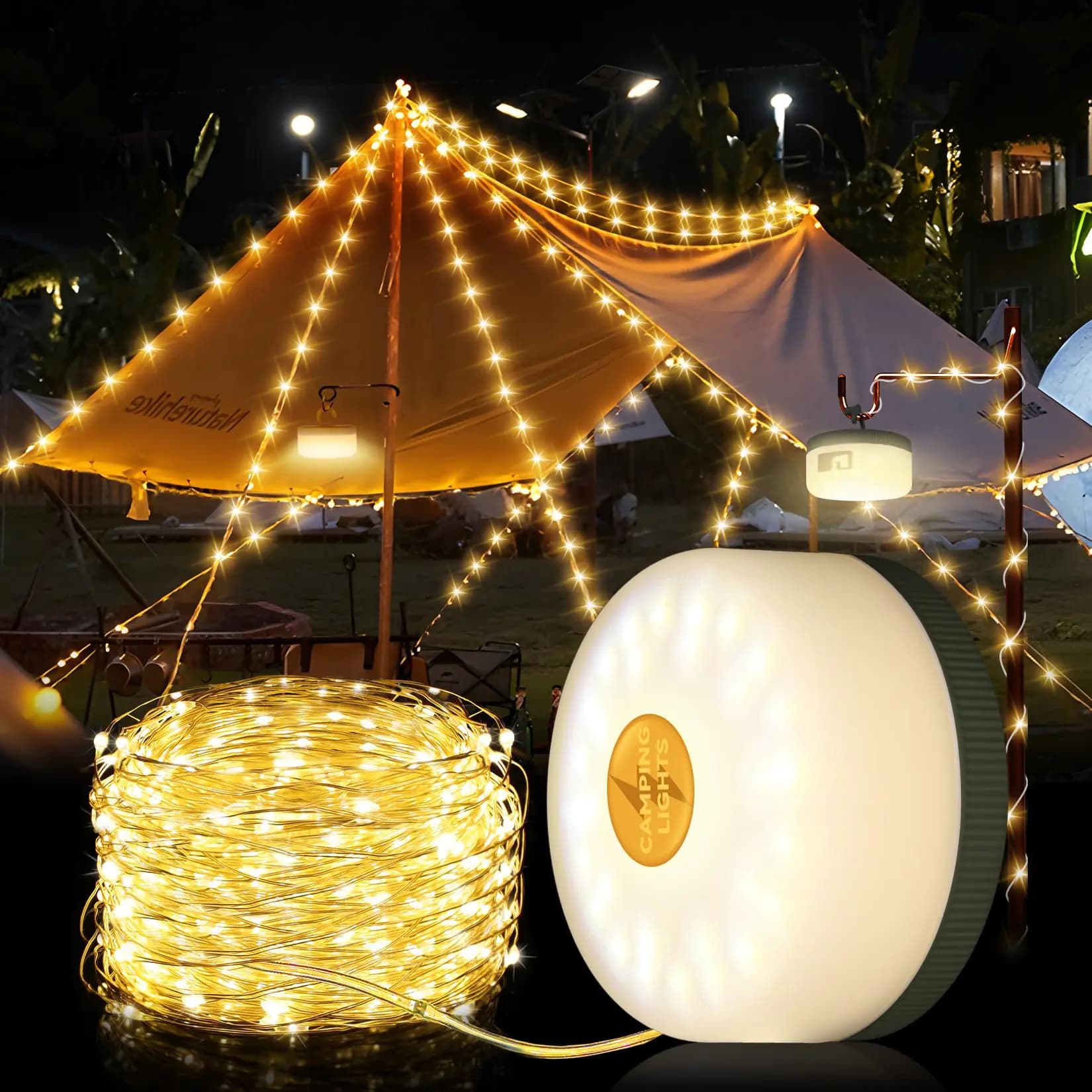 Camping String Lights Outdoor Waterproof Green