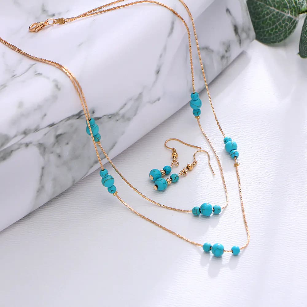 Vintage Turquoise Gemstone Jewelry Set with Earrings