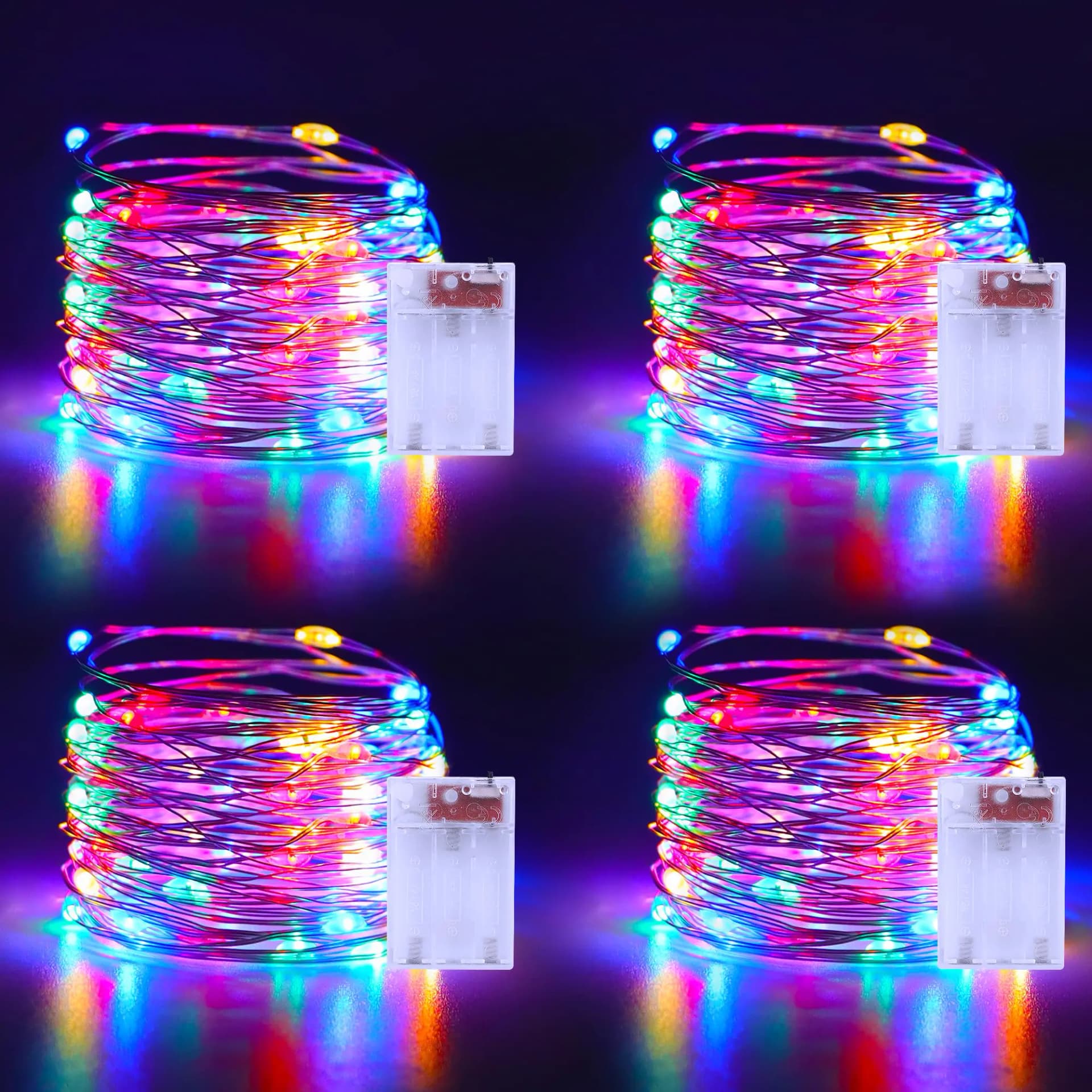 Christmas Multicolor Fairy Lights Battery Operated 4 Pack 16.4Ft 50 LEDs Silver Copper Wire Twinkle Lights for Halloween Bedroom Indoor Outdoor Wedding Dorm Parties Holiday Yard Decorations