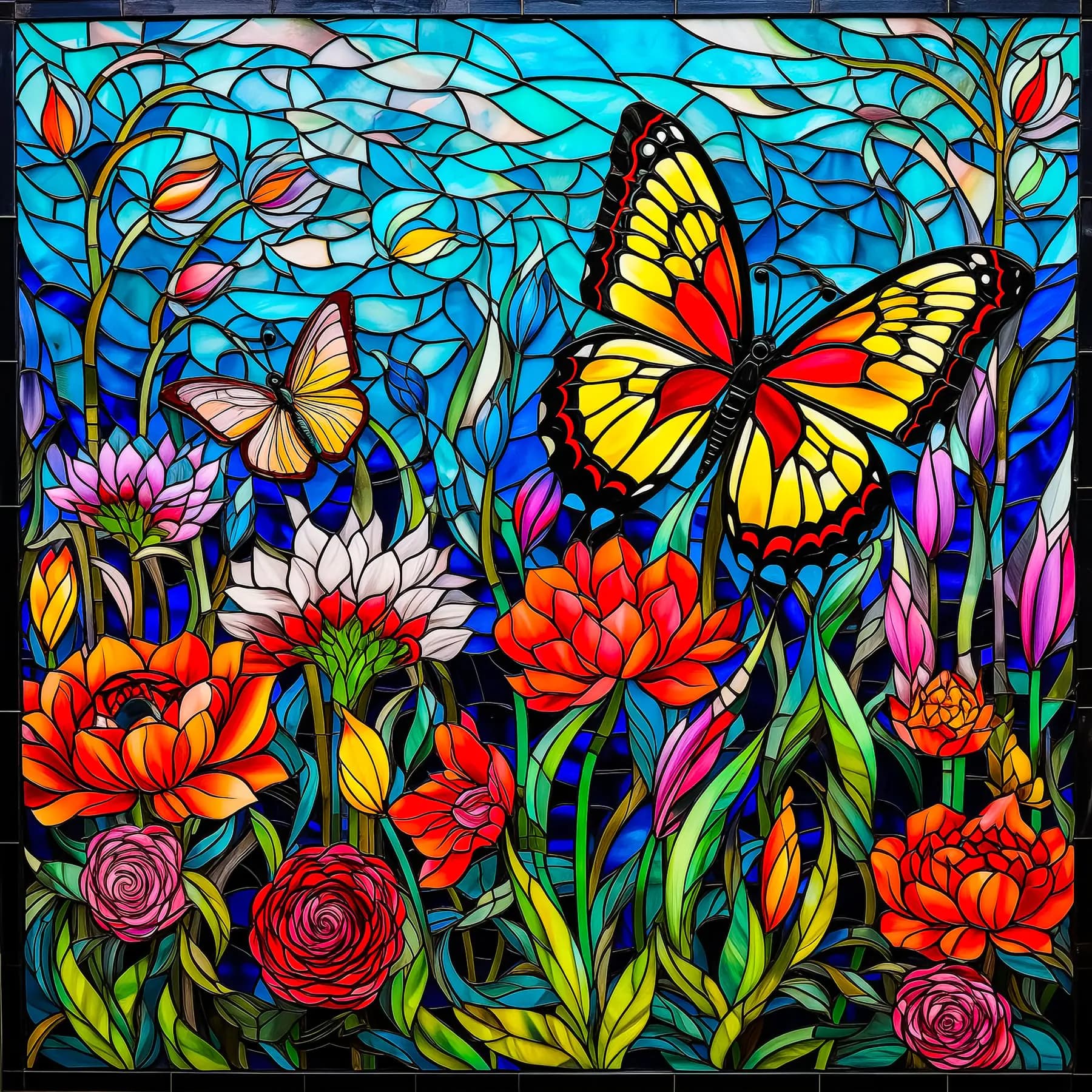 Stained Glass Butterfly Flower Puzzle 1000 Pieces
