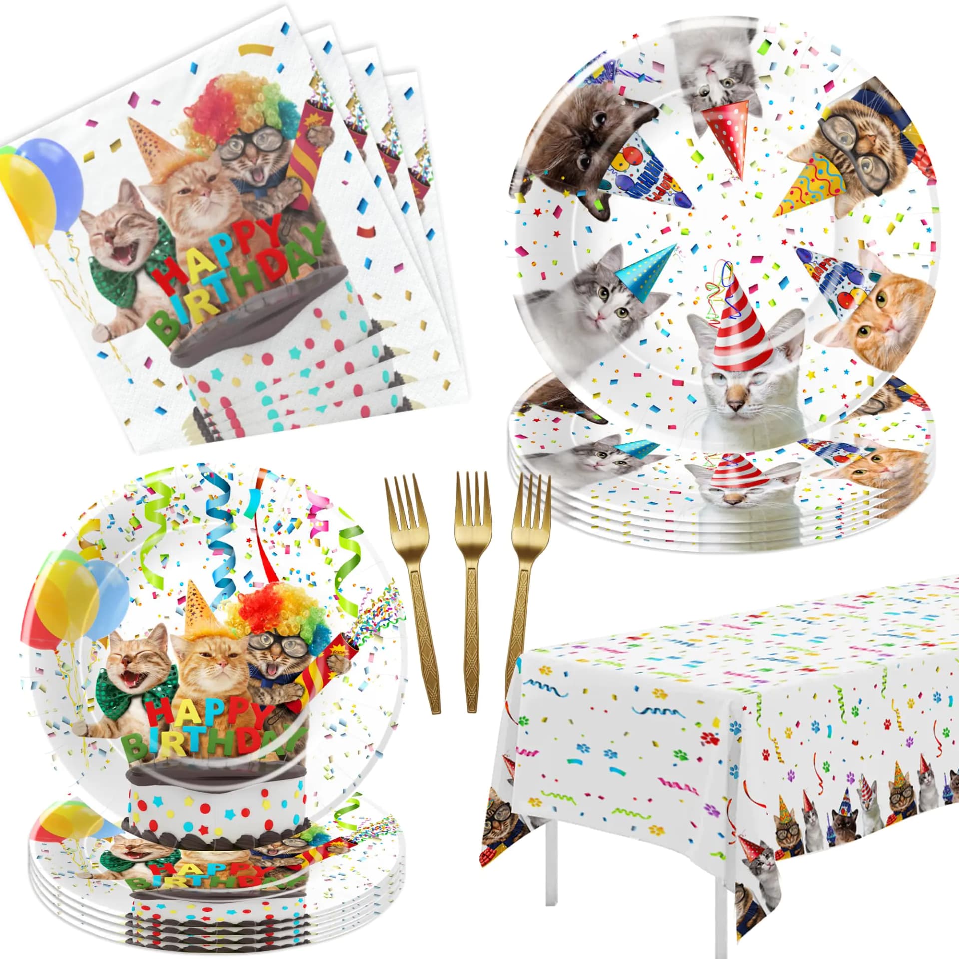 Cat Birthday Party Tableware Set for 24