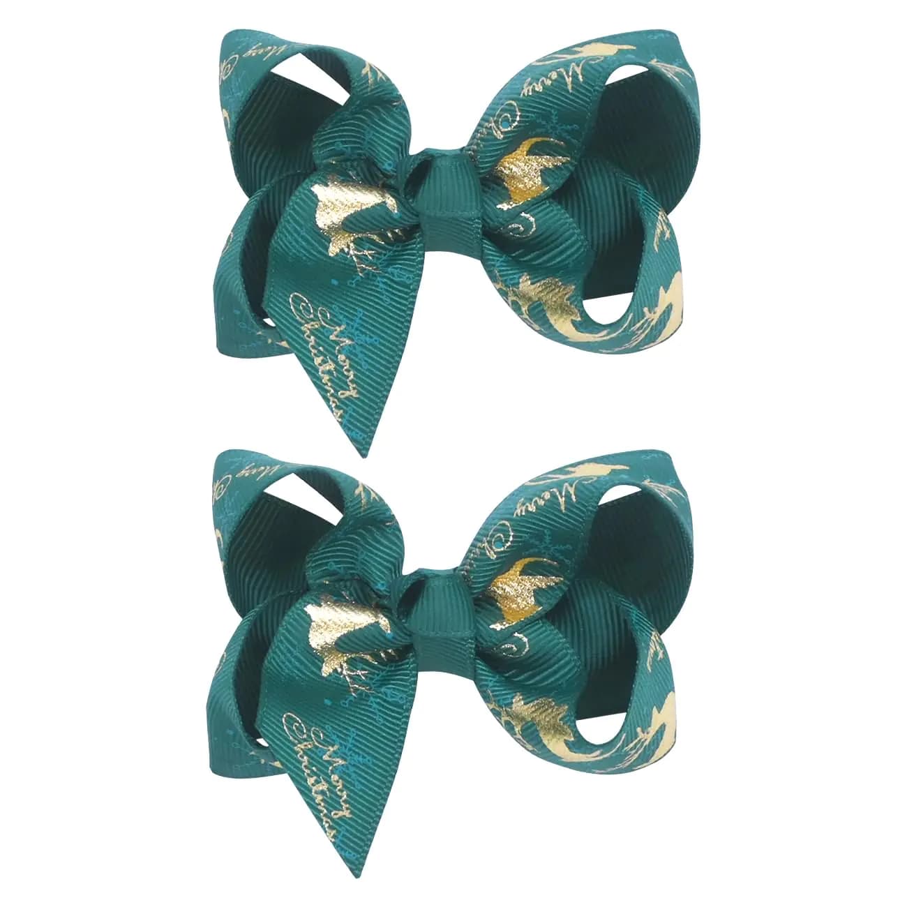 Green Elk Grosgrain Hair Bows for Girls