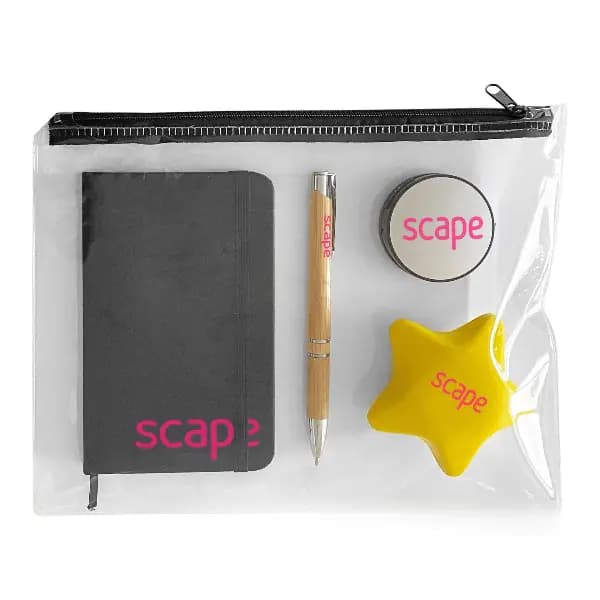 Office Supplies Set: Notebook, Bamboo Pen, PVC Bag
