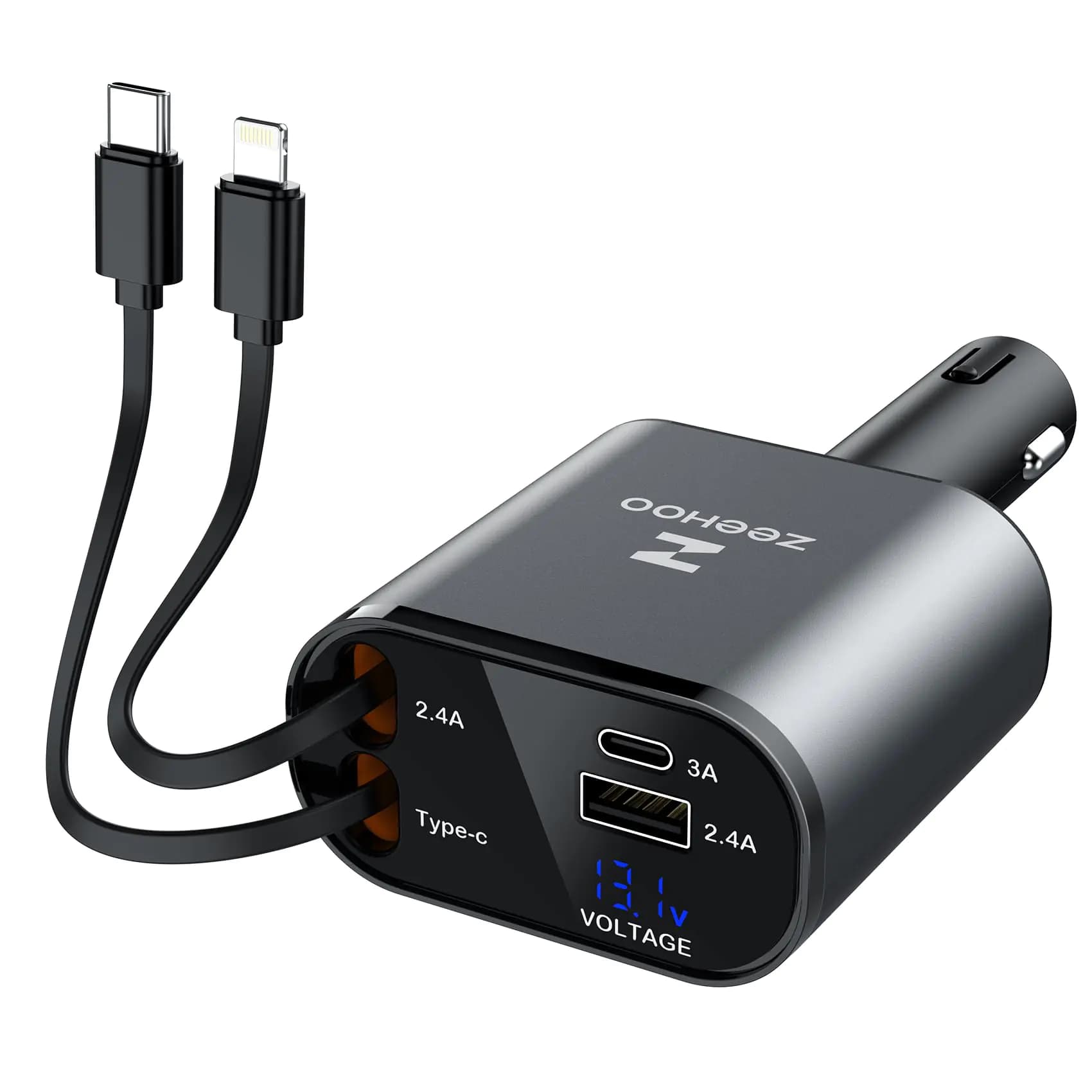 Retractable 4-in-1 Car Charger with USB-C