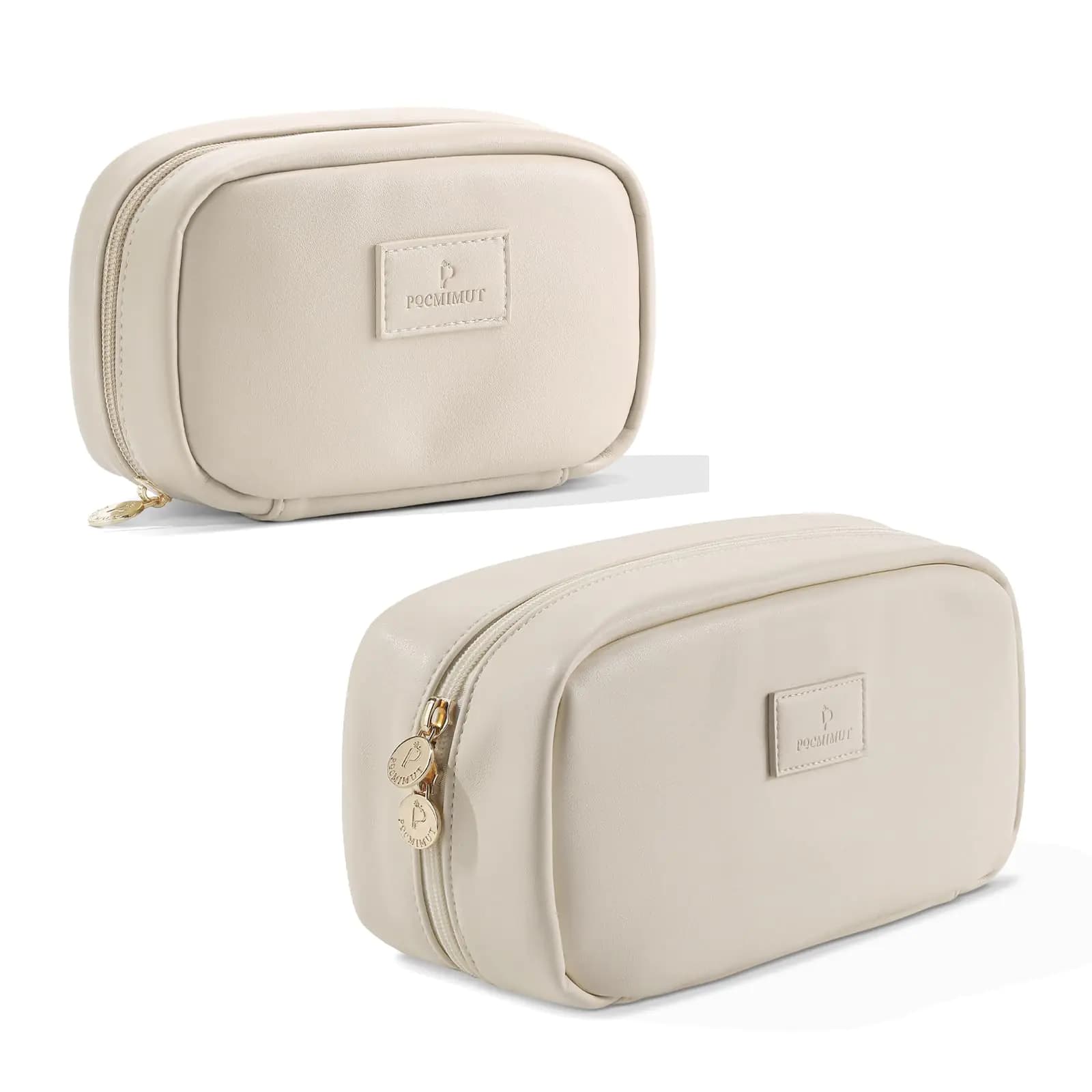 Makeup Bag Set Two-Pack Small Large Beige
