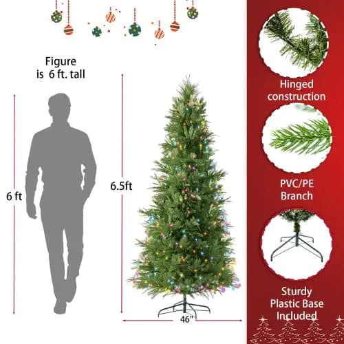 6.5 Feet Artificial Christmas Tree With Metal Brackets, 450 Two-color LED Lights, 1791 Branch Tips Green