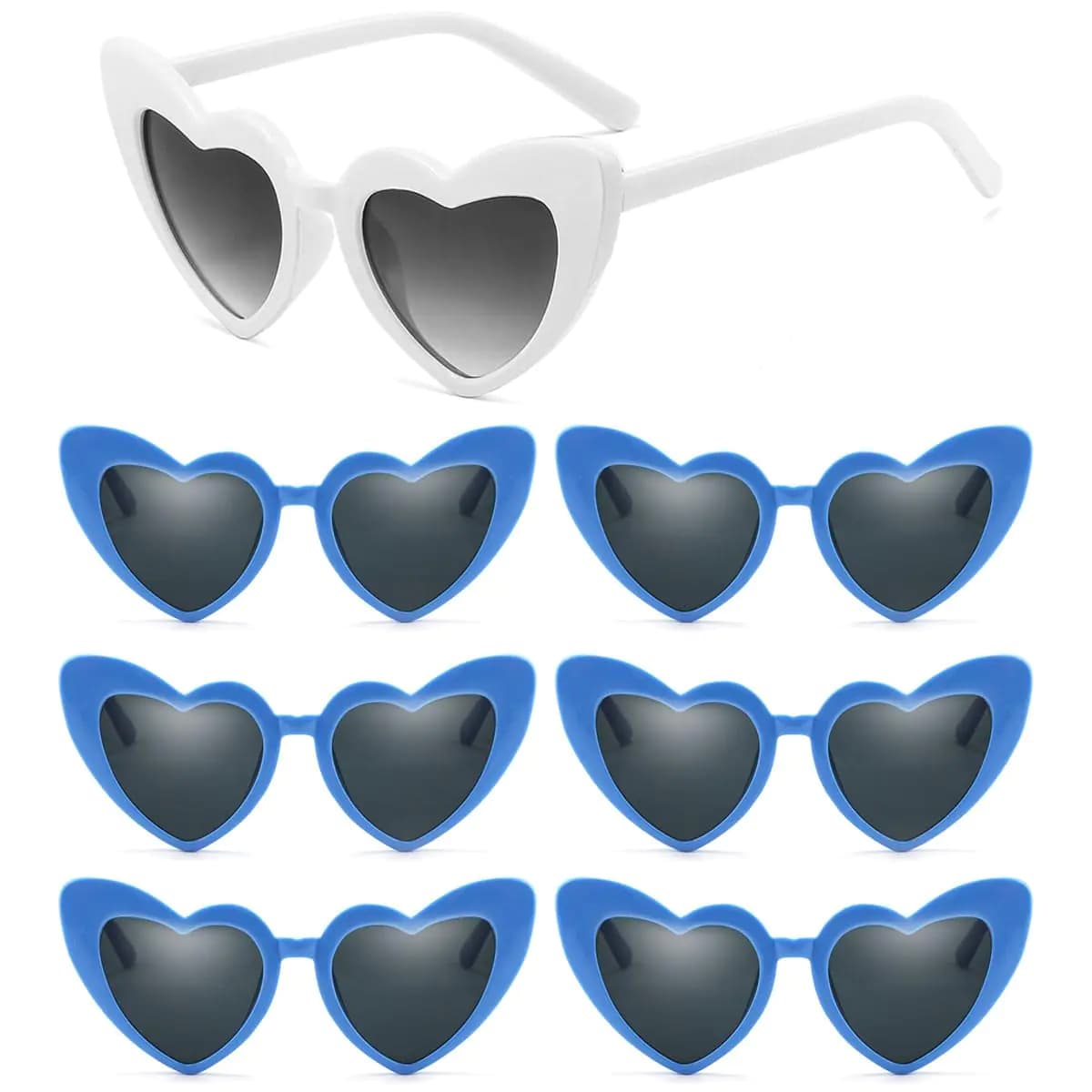 Love Heart Shaped Sunglasses White Azure 7-Pack