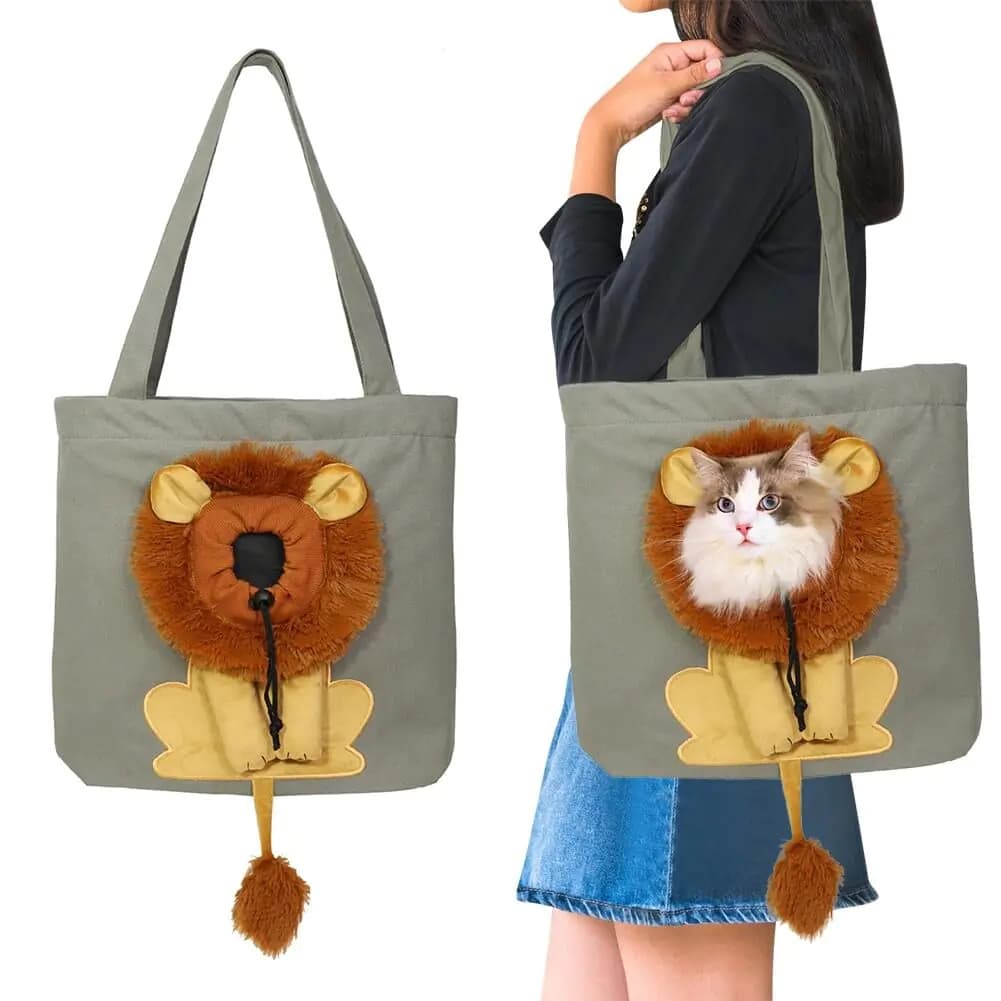 Cat Carrier Tote Bag With Lion Head Hole