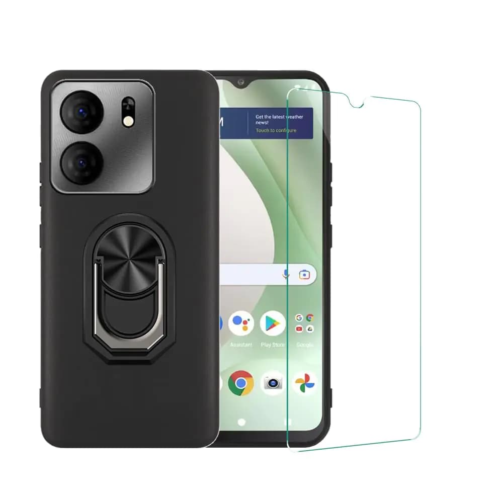 Futanwei for BLU View 5 Case with Screen Protector BLU View 5 Phone Case Matte Black Case Slim Phone Case [Built-in Ring Holder Finger Kickstand] Shockproof Drop Proof Protective Phone Case Cover