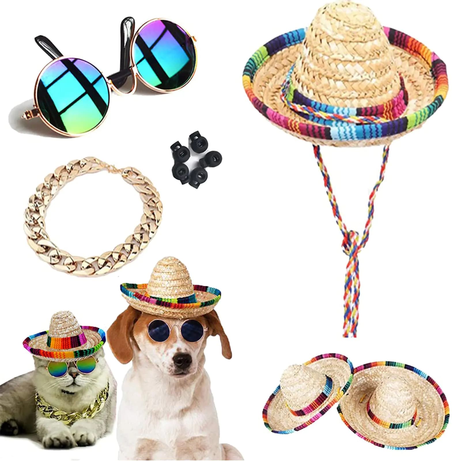 Pet Sombrero Hat with Sunglasses and Chain