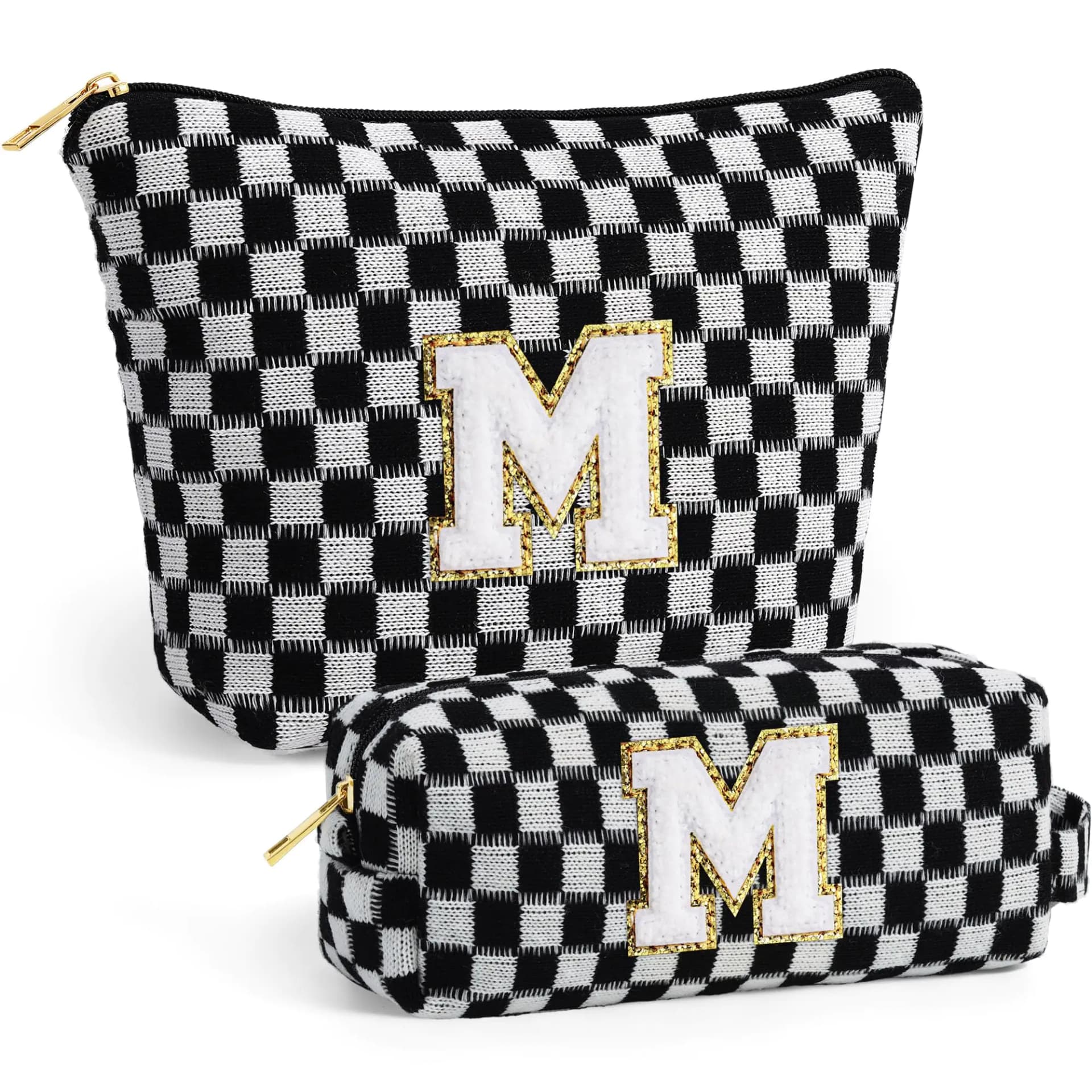 Preppy Monogram Cosmetic Pouch, Black, Medium