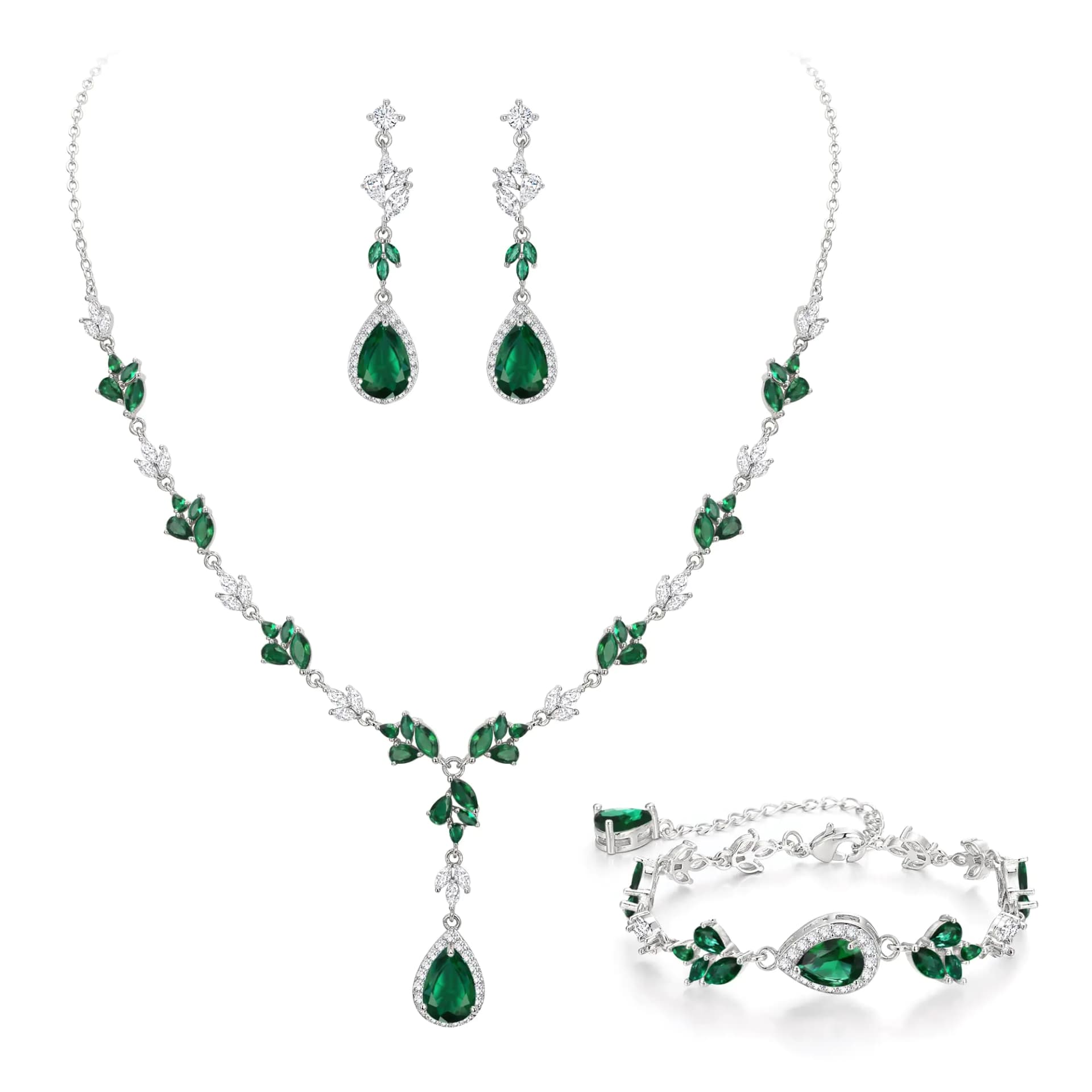 Emerald Green Cubic Zirconia Bridal Jewelry Set