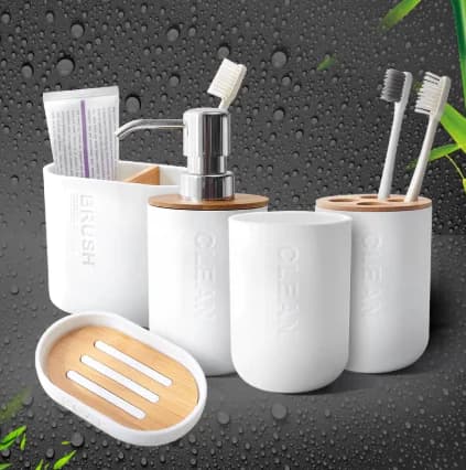 Nordic Bamboo Bathroom Accessories Set (6 Pieces)