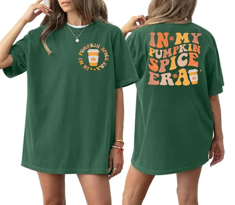 in My Pumpkin Spice Era Shirt Thanksgiving Shirts for Women Funny Coffee Pumpkin Graphic Tee Fall Short Sleeve Top