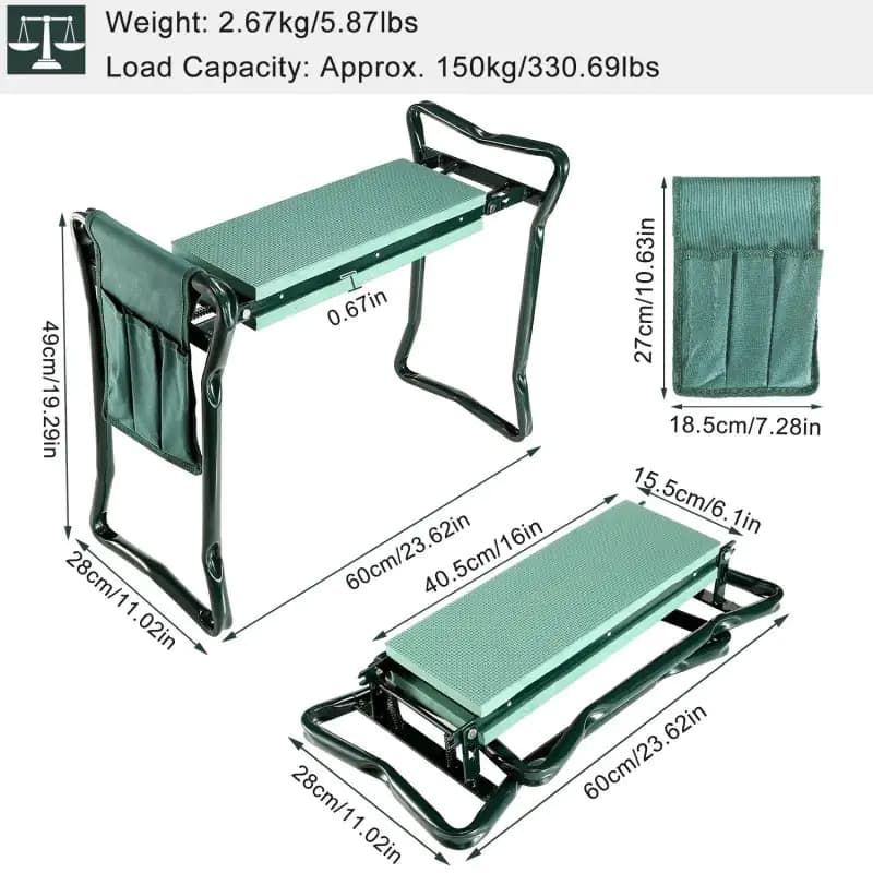 Foldable Garden Kneeler Seat With Kneeling Soft Cushion Pad Tools Pouch Portable Gardener
