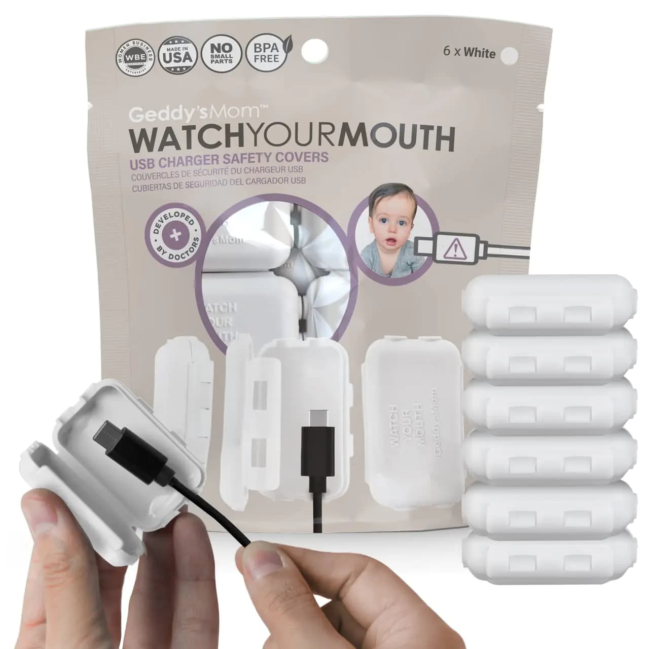 Baby Proof Cord Cover Protector, White, 6-Pack