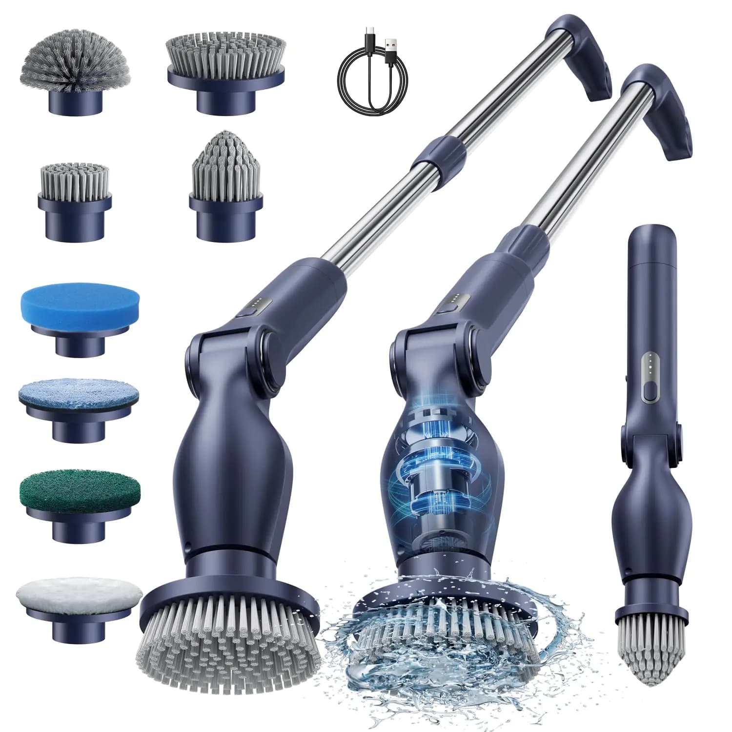 Electric Spin Scrubber With Replaceable Brush Heads Blue