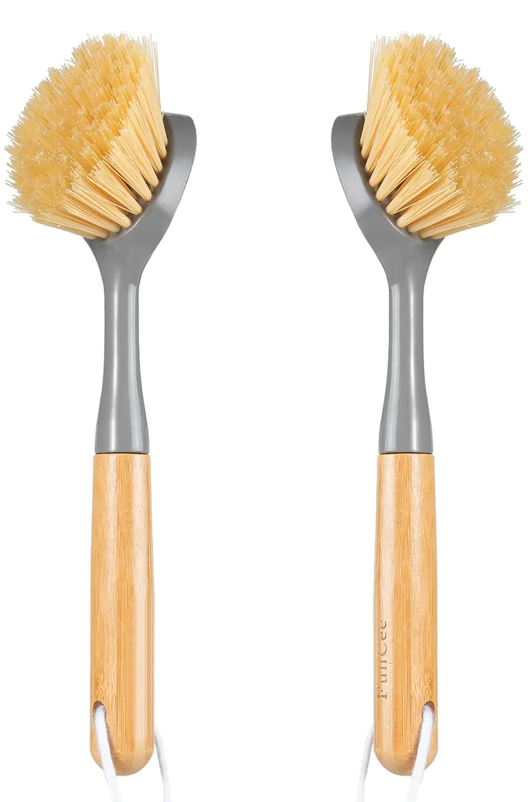 Bamboo Handle Dish Brushes with Built-in Scraper, Gray