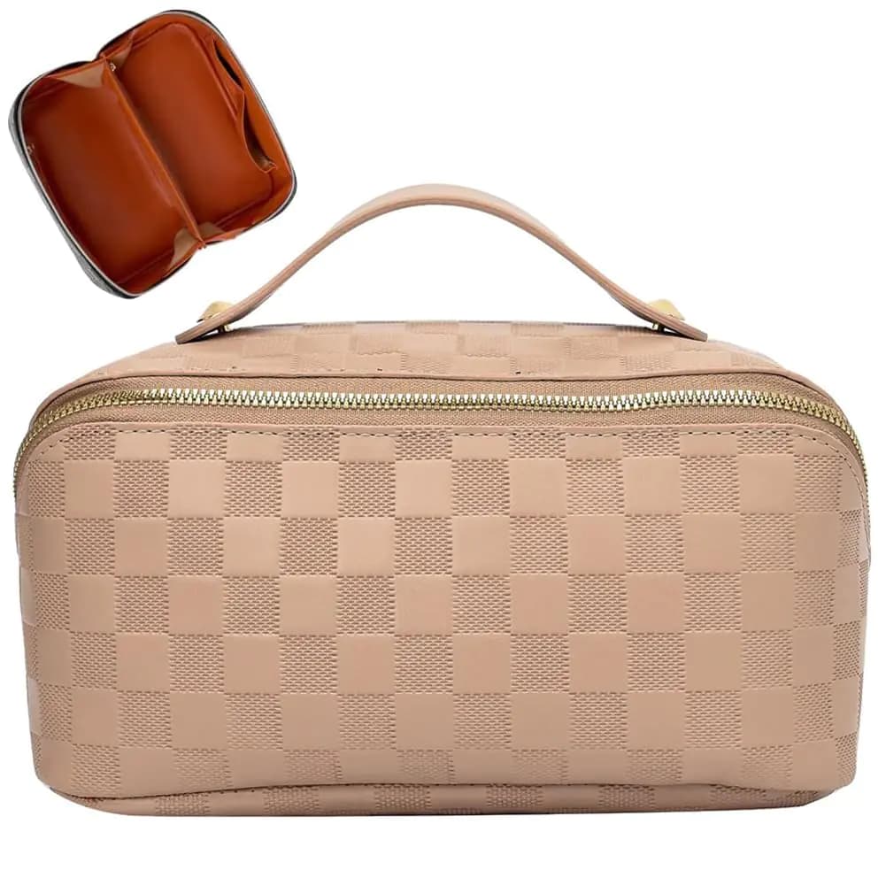 Checkered Large Capacity Makeup Travel Bag