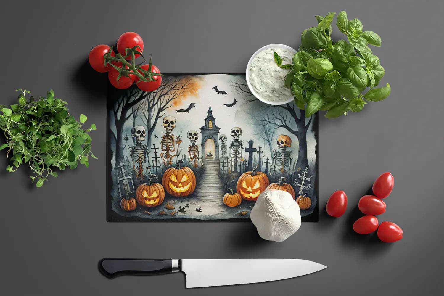 Skeleton Spooky Halloween Glass Cutting Board