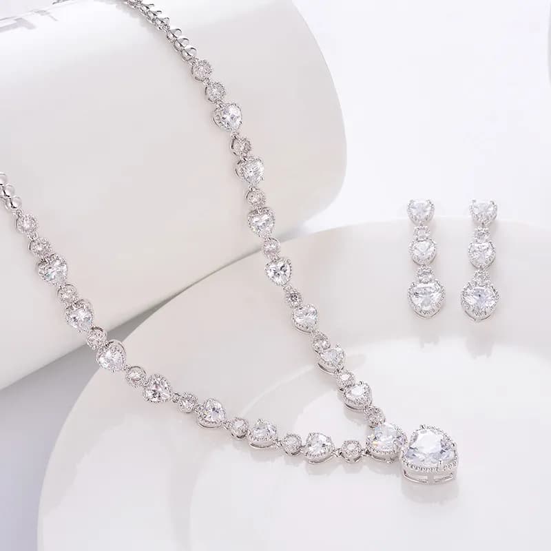 Silver Heart-Shaped Bridal Jewelry Set
