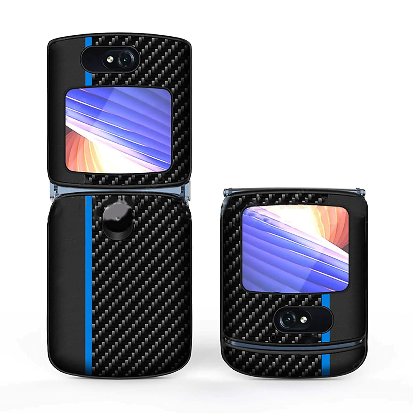 Generic Slim PU Leather Phone Case Shockproof All-Inclusive Folding Protective Back Cover Fits for Motorola Razr 5G Mobile Phone Accessories (Blue Line)1x Blue Line Case