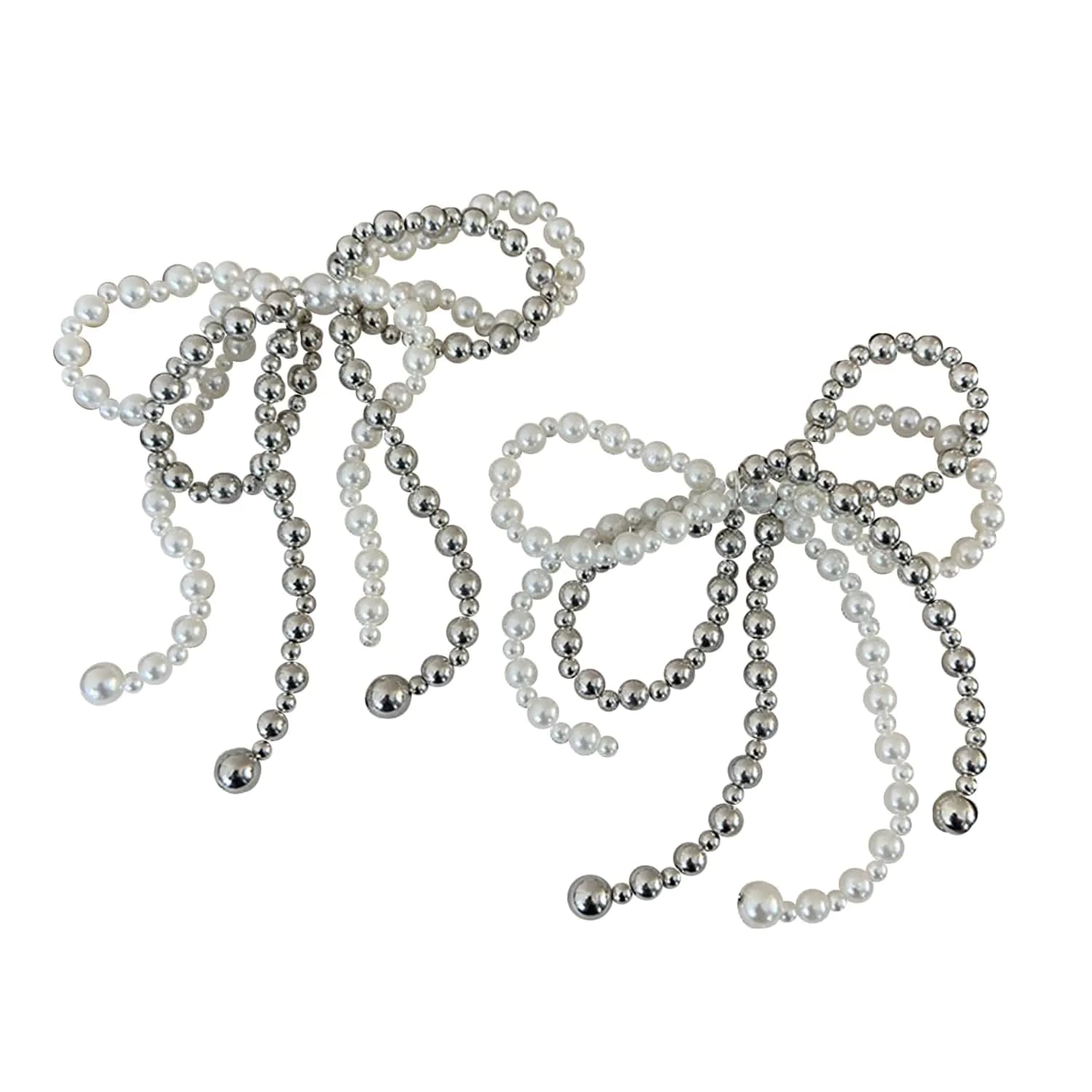 Pearl Bow Shoe Charms White Silver