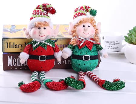 Christmas Decorations Red Green Elf Figurines