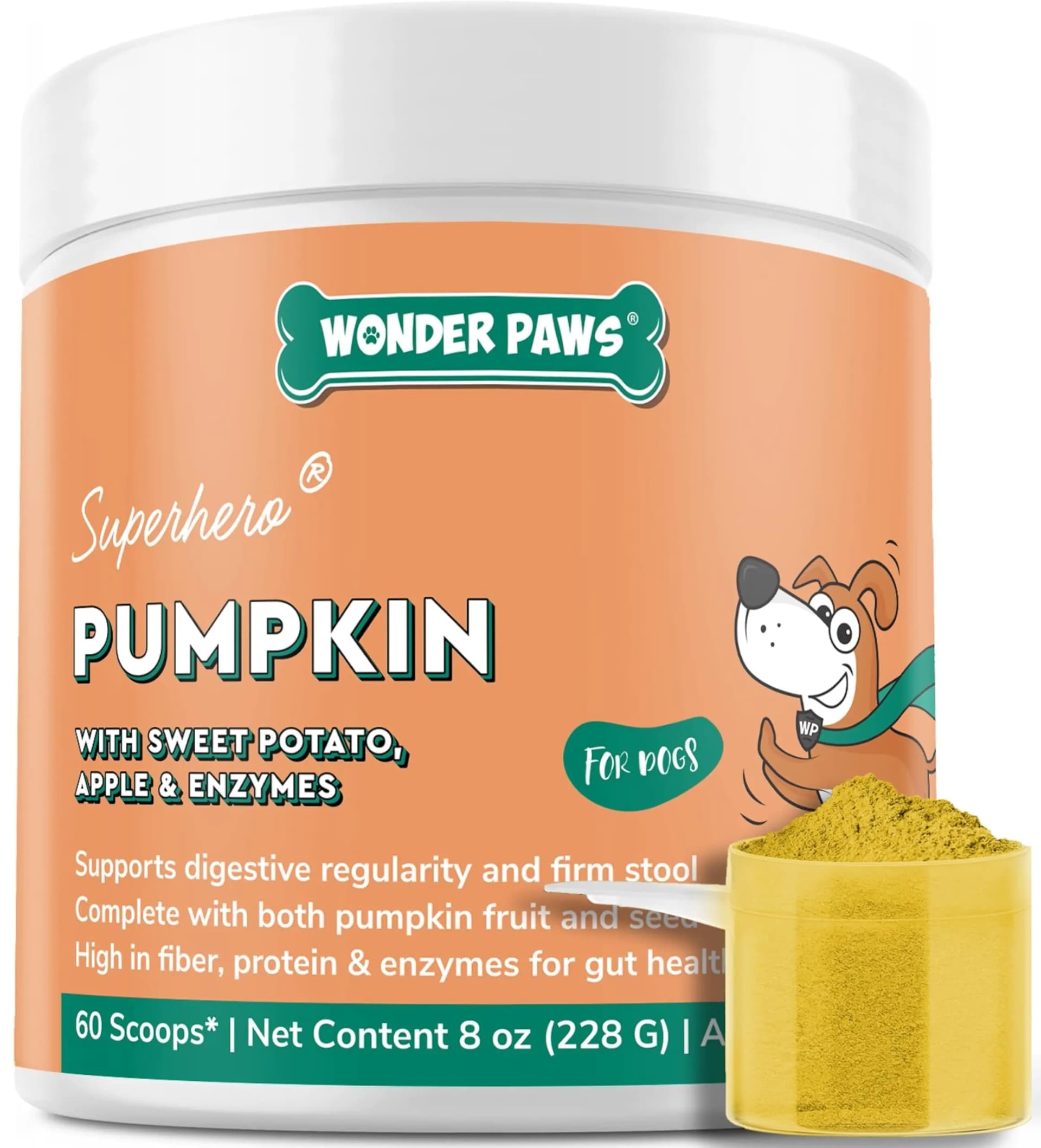 Organic Pumpkin for Dogs – Organic Pumpkin Fiber for Dogs – with Apple Sweet Potato & Enzymes for Gut Health Stool Constipation & Digestion – Fiber Topper Or Mix with Water to Create Pumpkin Puree