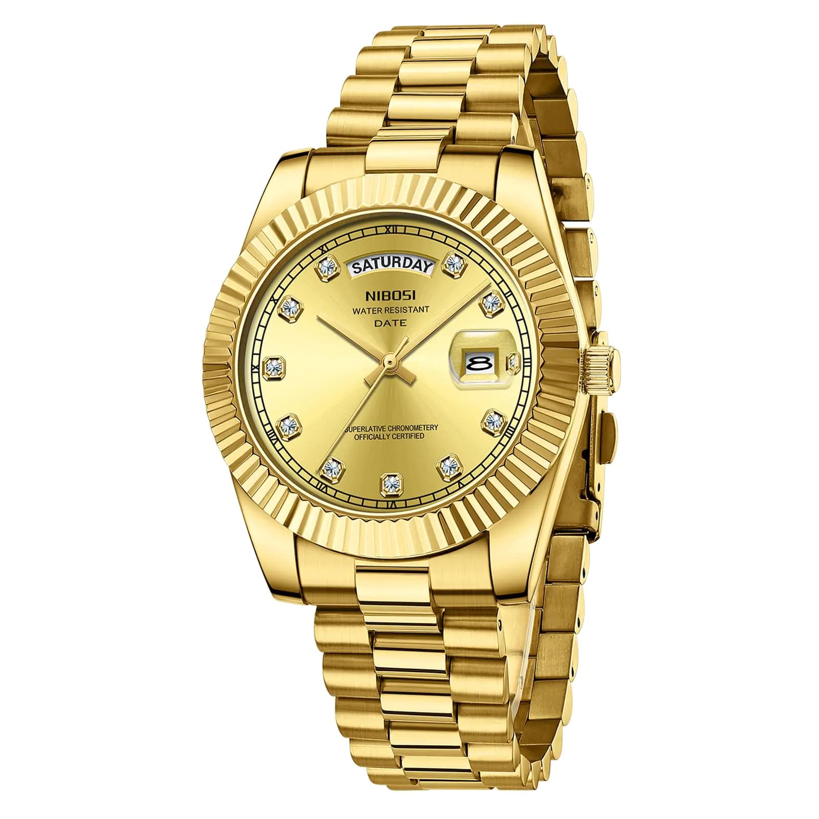 Nibosi Men's Gold Stainless Steel Waterproof Watch