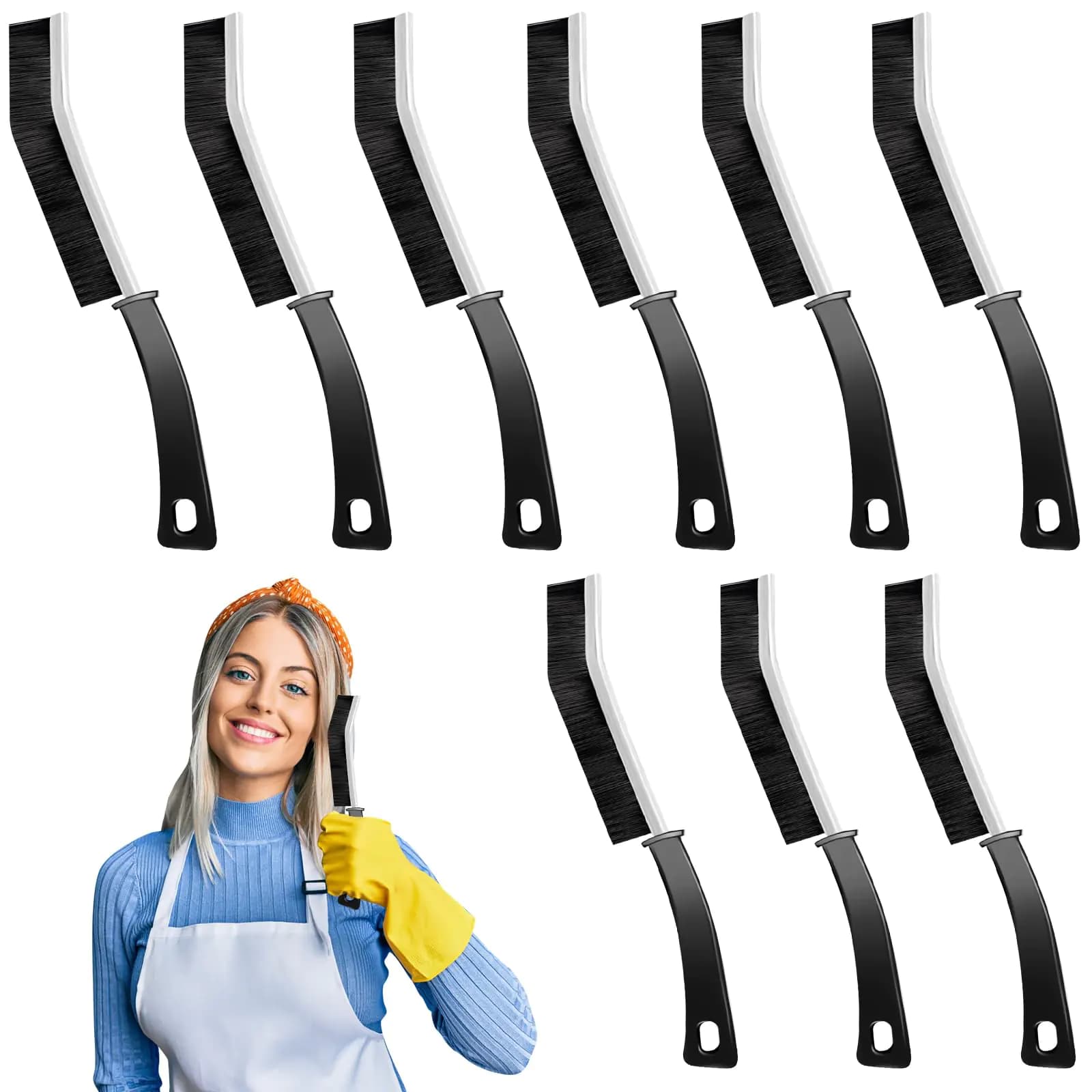 Crevice Cleaning Brush Set, 9-Piece Hard Bristle