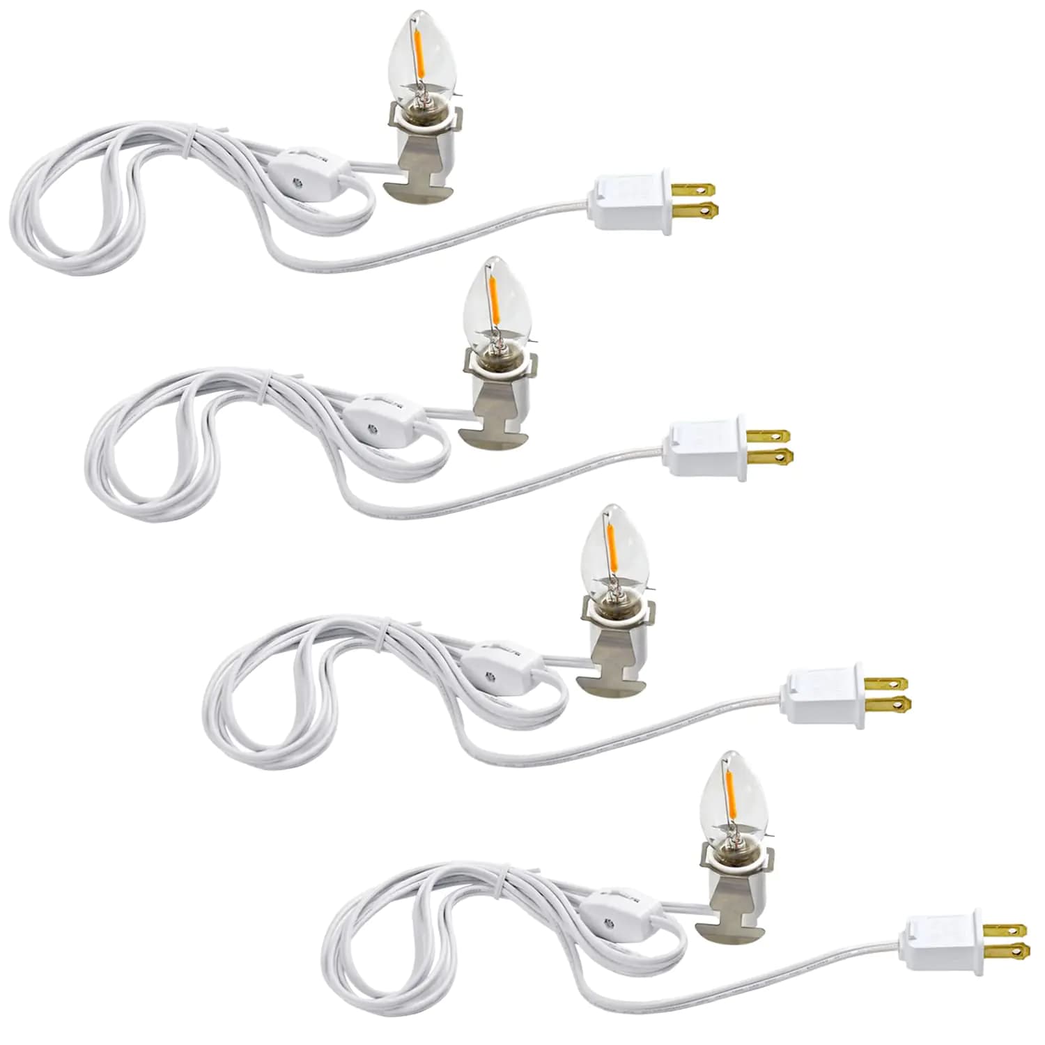 FUTIME Set of 4 Accessory Cord with One Led Light Bulb 6Ft Blow Mold Light IndoorString Lights C7 Lamp with Spare Fuse for Halloween and Christmas Decorations Craft Village House Decoration