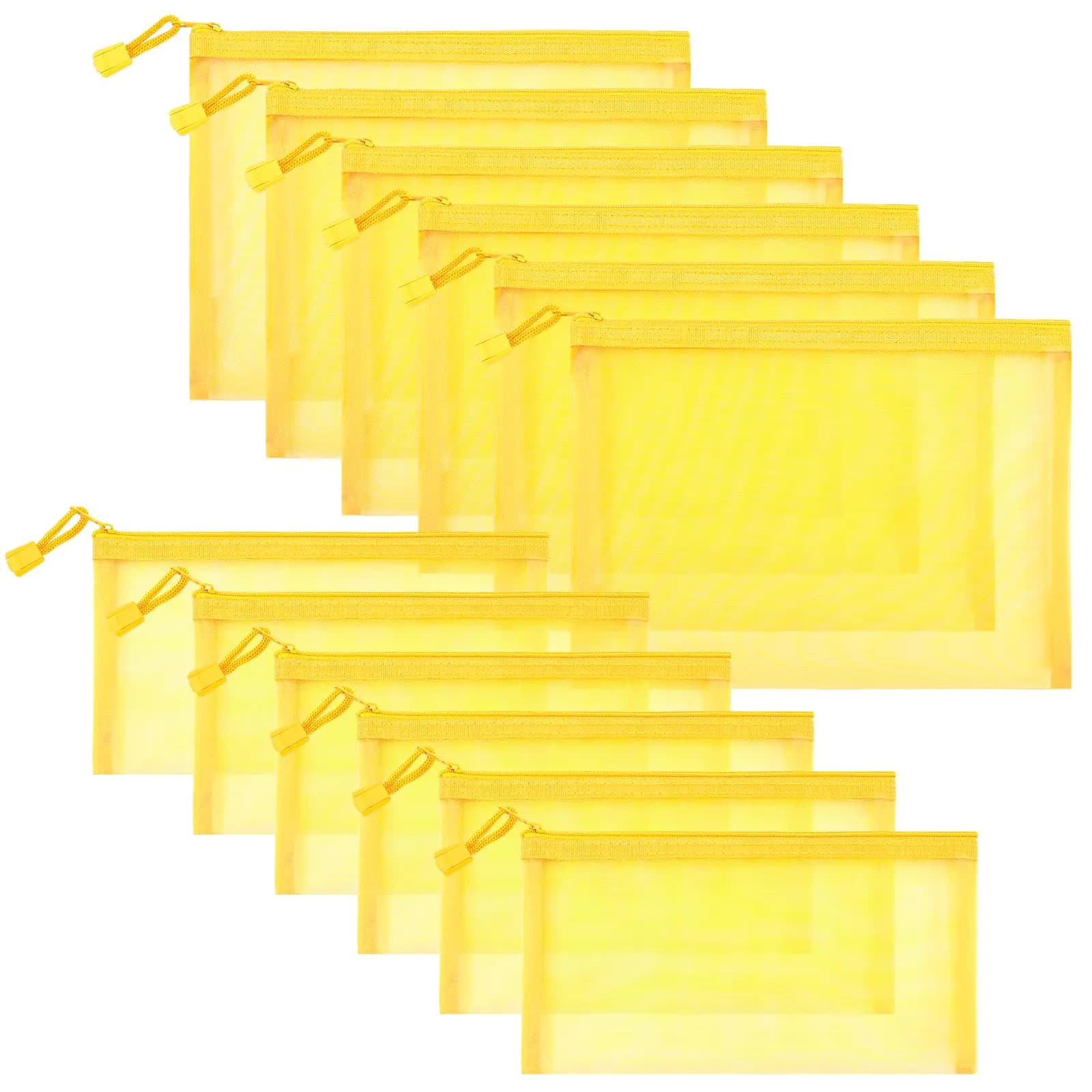 Zippered Nylon Mesh Pouch Set Yellow