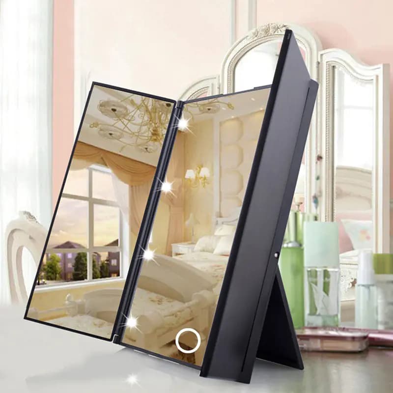 Tri-Fold Makeup Mirror with 16 LED Lights