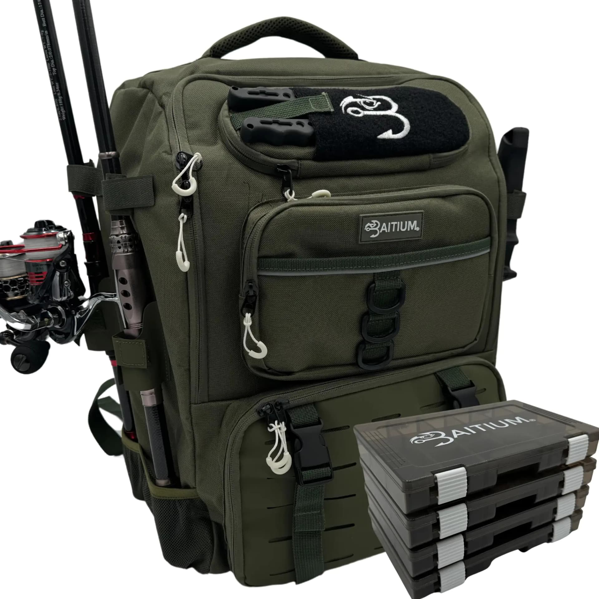 Fishing Tackle Backpack With Rod Holders Green