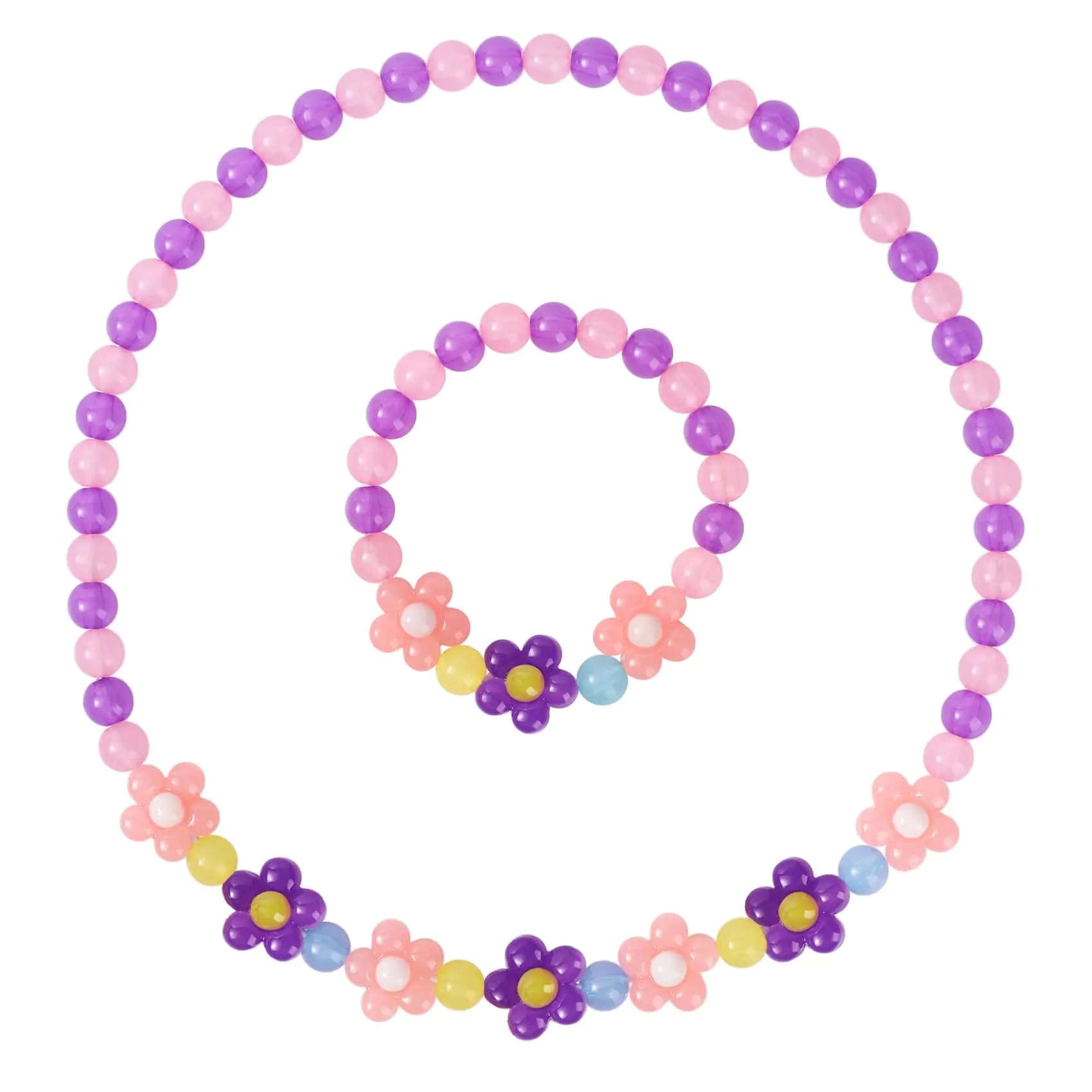Girls Flower Beads Jewelry Set Purple