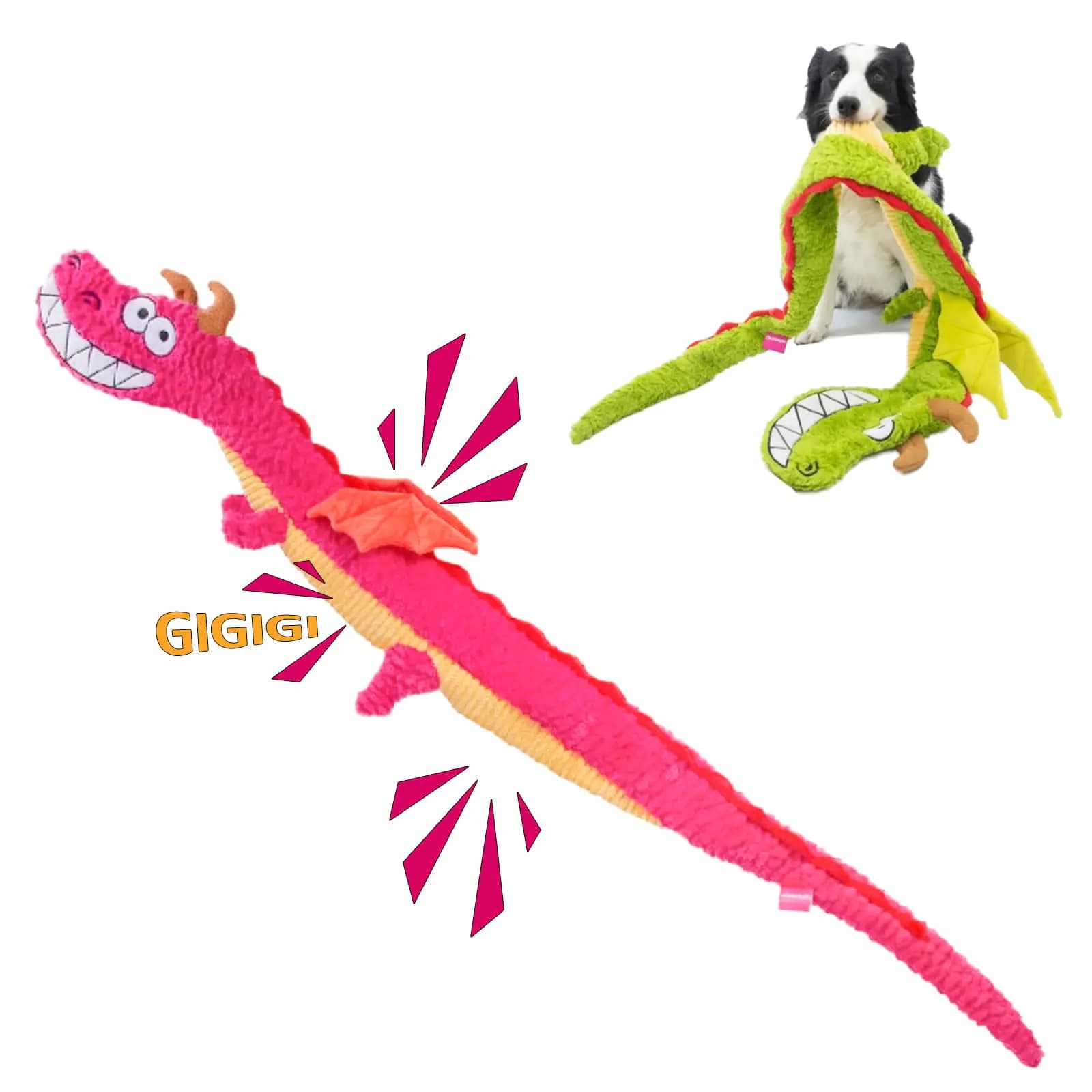 Large Dragon Squeaky Plush Dog Toy Pink