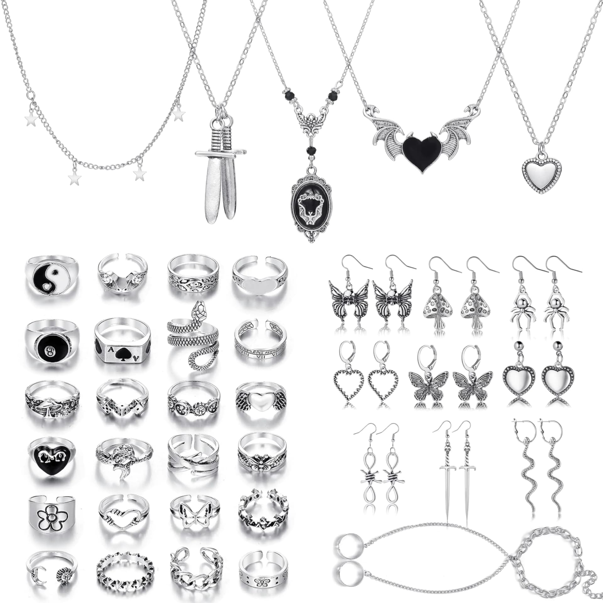 Vintage Silver Goth Jewelry Set For Women