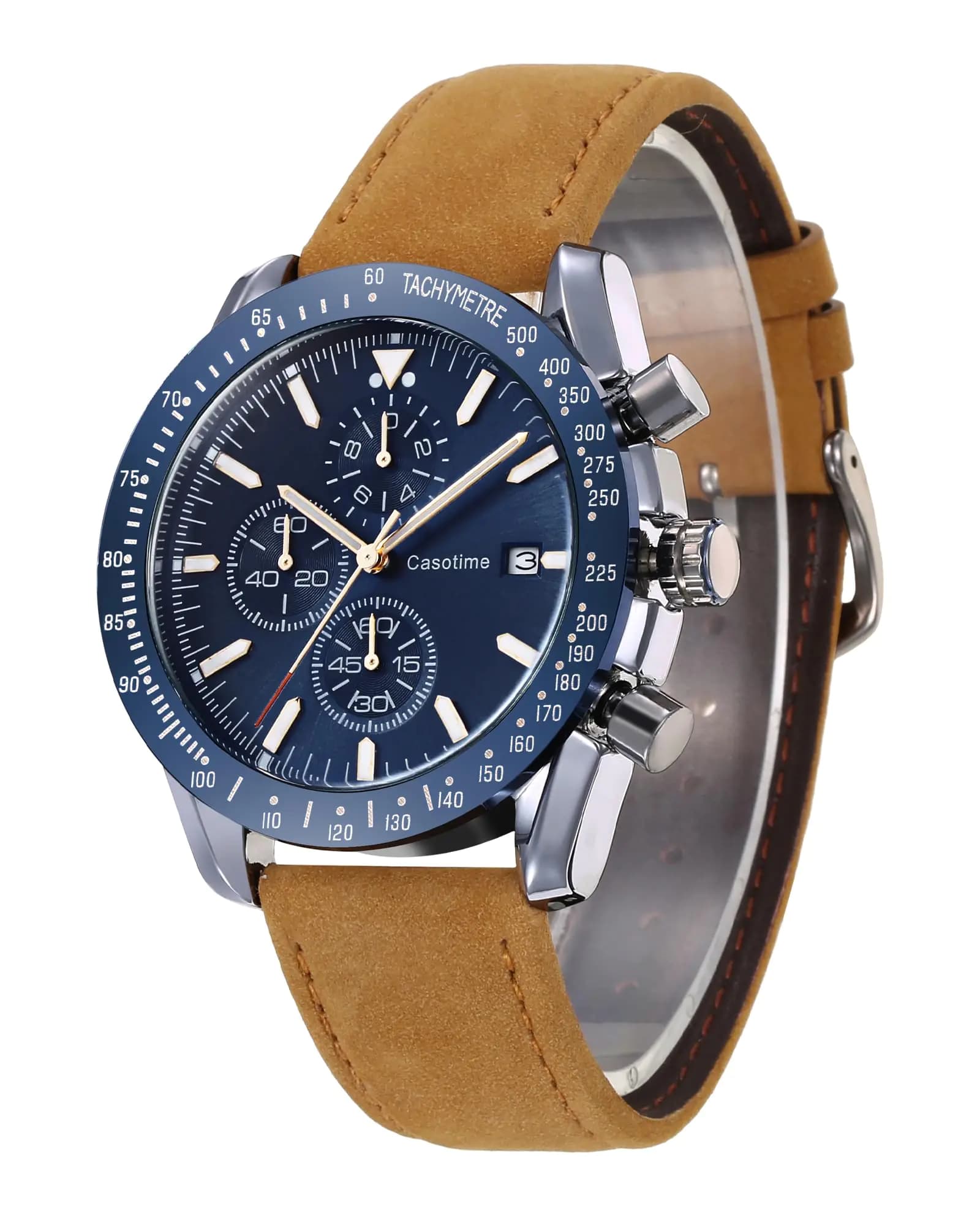 Men's Leather Chronograph Watch Waterproof