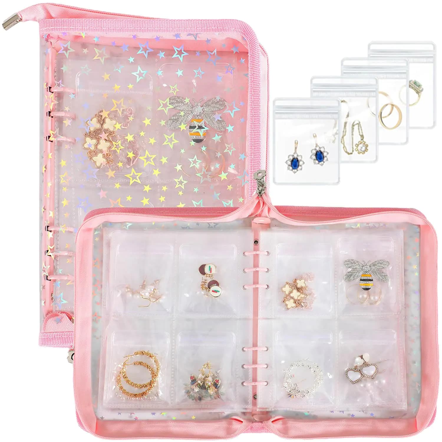 Clear Travel Jewelry Organizer Case with Pouches