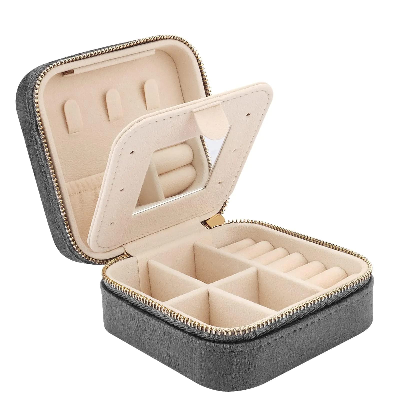 Travel Jewelry Box Velvet Organizer Cool Gray
