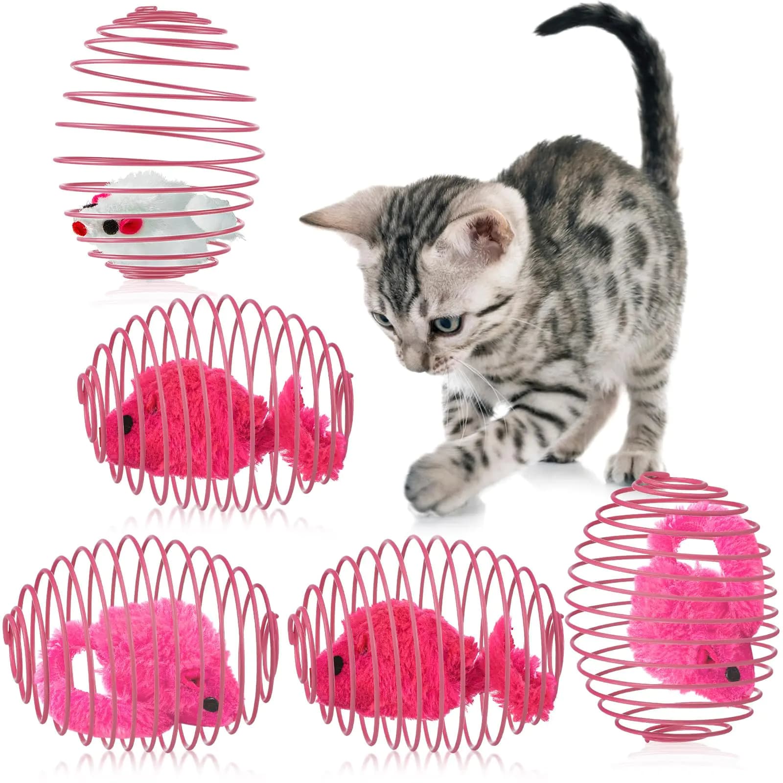 Cat Spring Balls Interactive Toy Set Pink