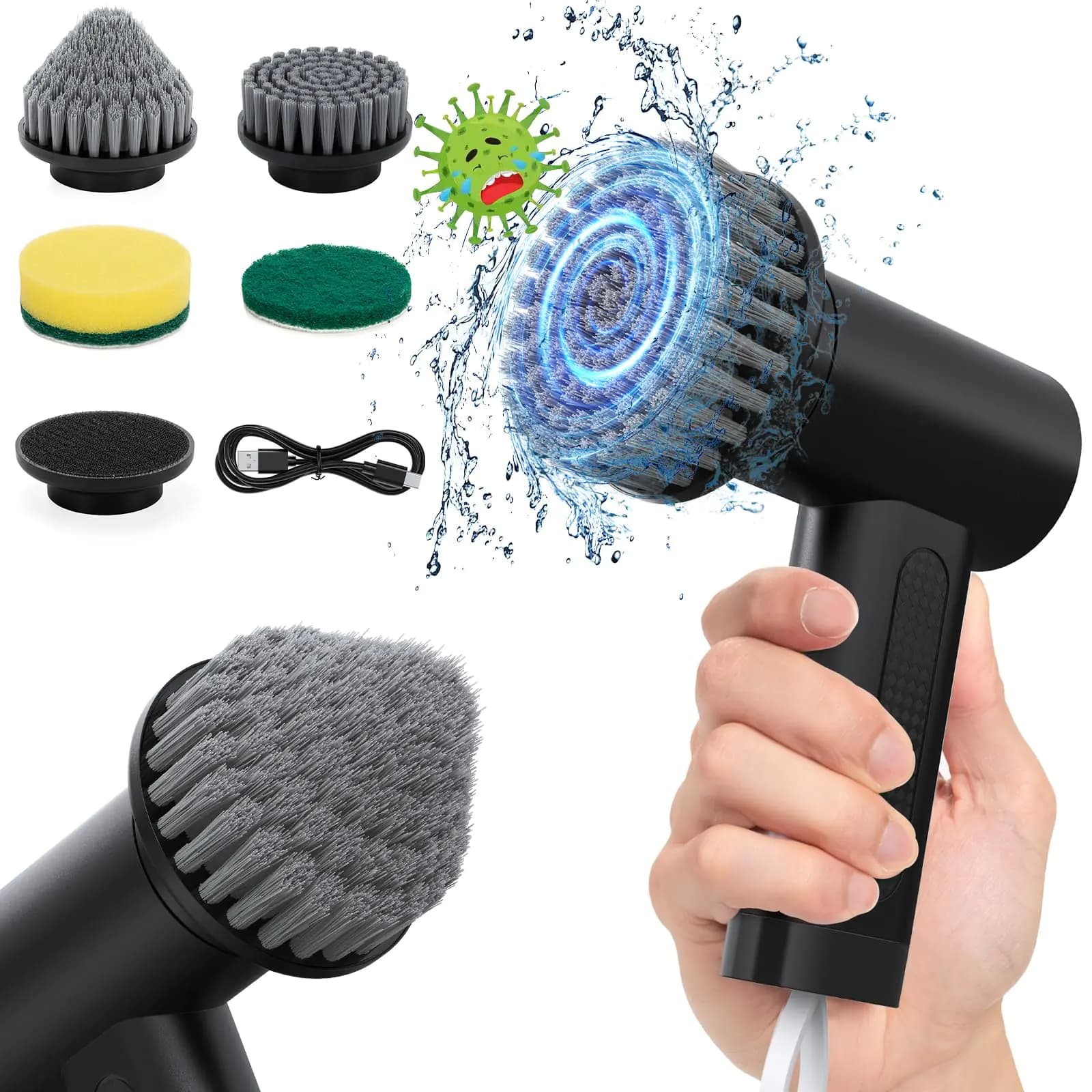 Electric Spin Scrubber With Four Heads Black