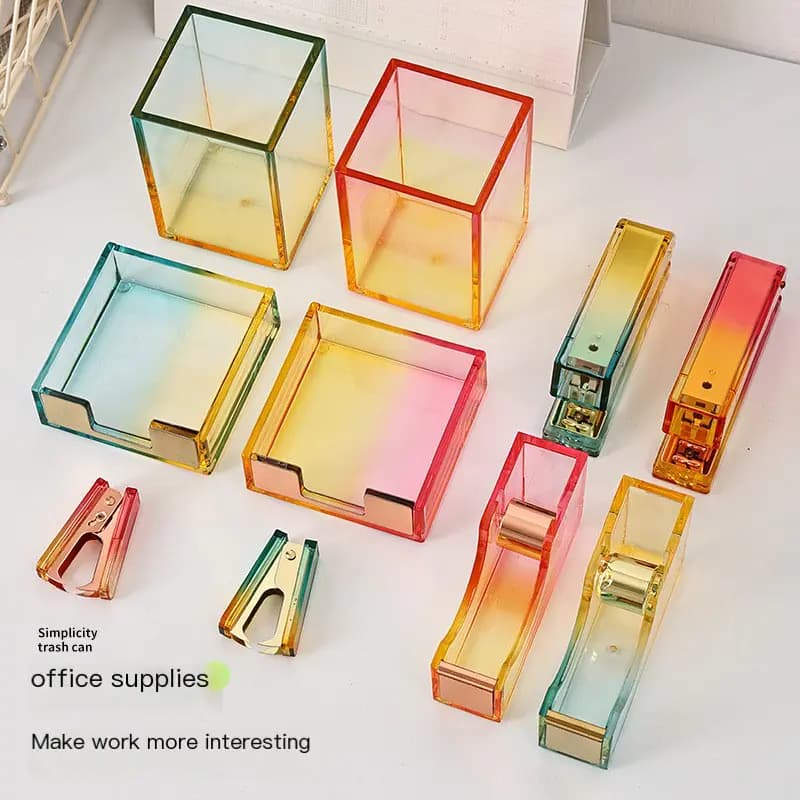 Colorful Acrylic Desk Organizer Set for Office Supplies