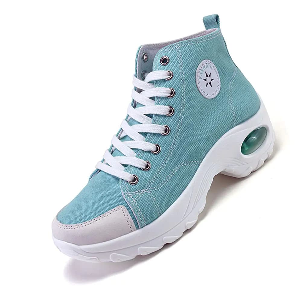 NCNDB Womens Canvas Sneakers High Top Lace up Casual Walking Shoes Air Cushion Sneakers Size 7 Blue