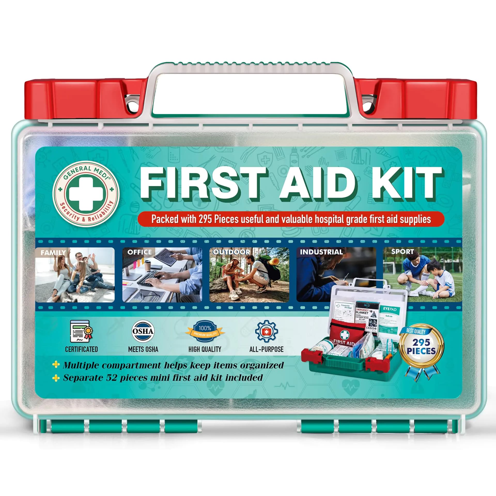 Professional First Aid Kit 295 Pieces Hard Case