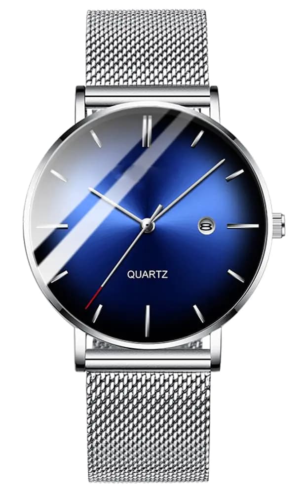 Men's Minimalist Waterproof Quartz Watch Silver