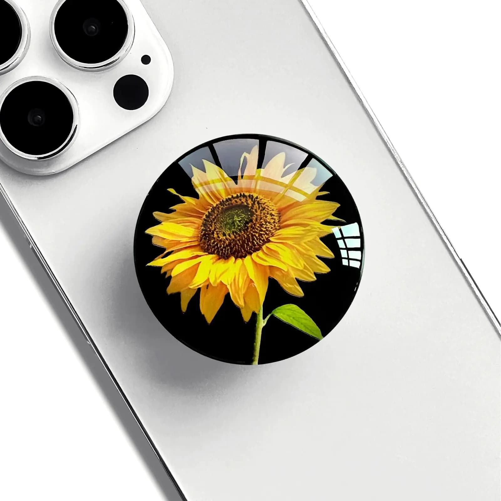 Clear Crystal Glitter Phone Grip Stand Sunflower