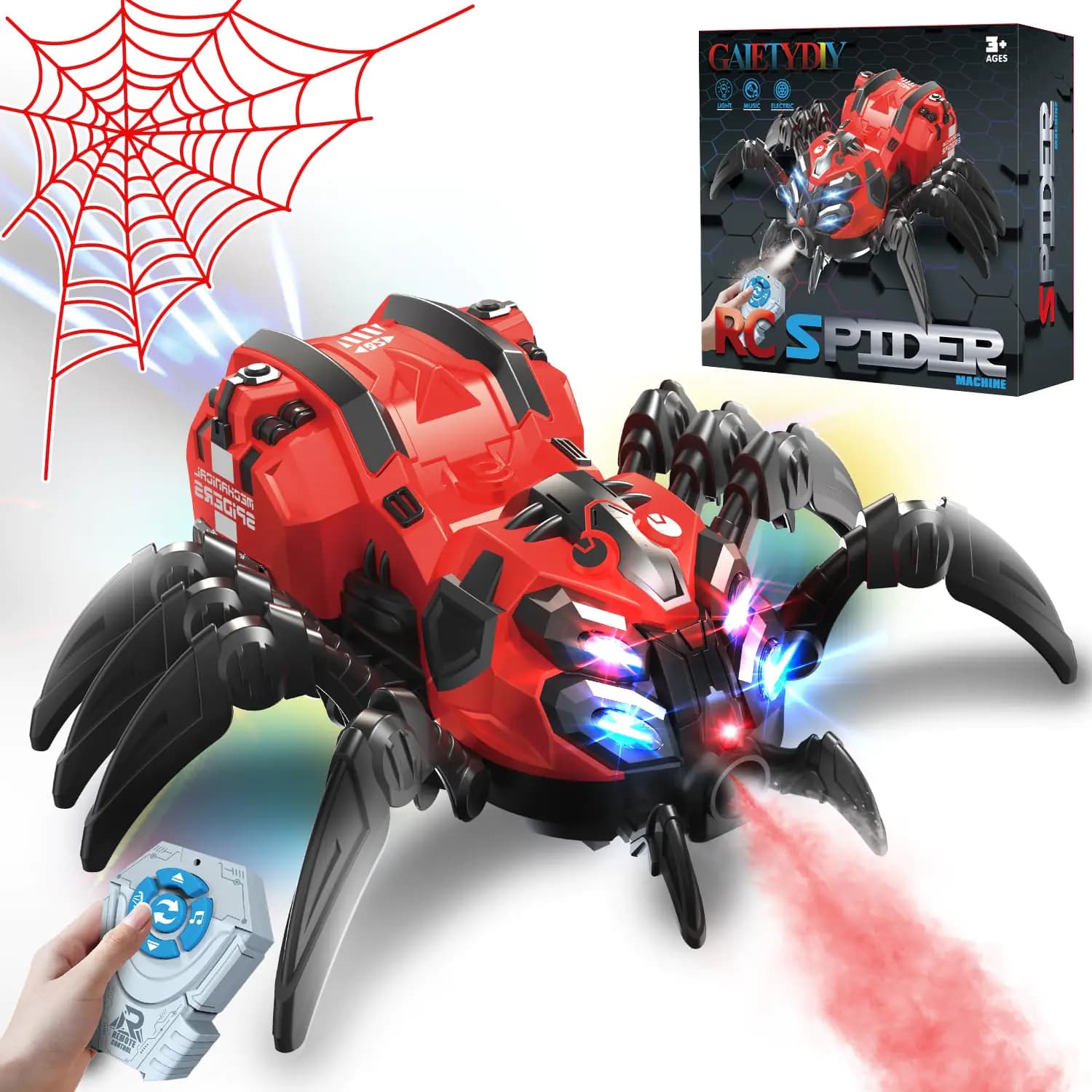 Remote Control Spider Toy Robot Spider with 2.4 GHz Remote Controller RC Spider Stunt Robot with Spray/Lights/Music Realistic Spider Gift for Boys Girls Halloween Christmas Toys for Party Prank