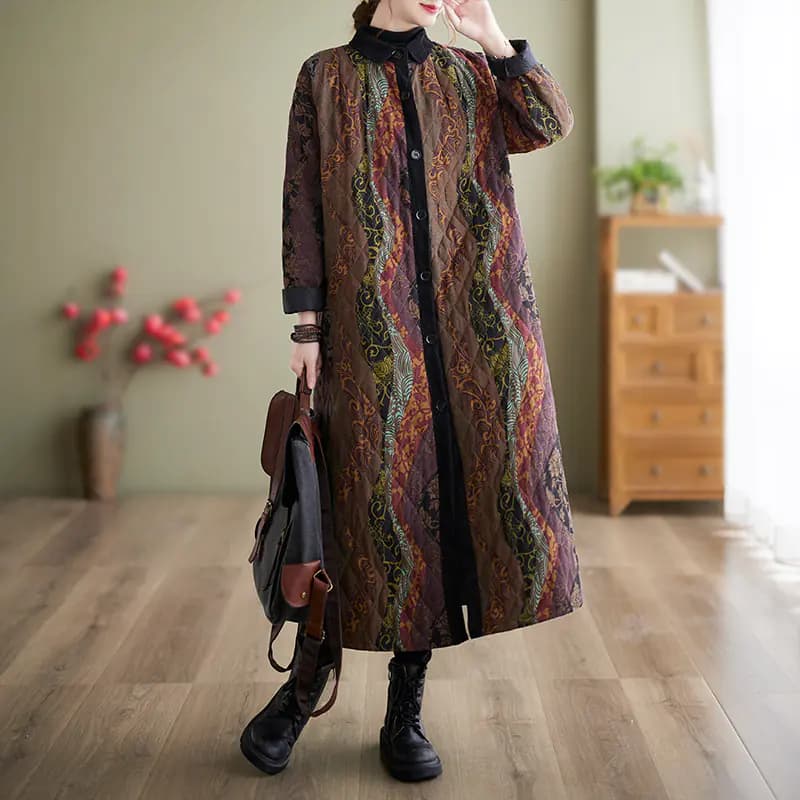 Retro Ethnic Stripe Cotton Padded Women's Clothing